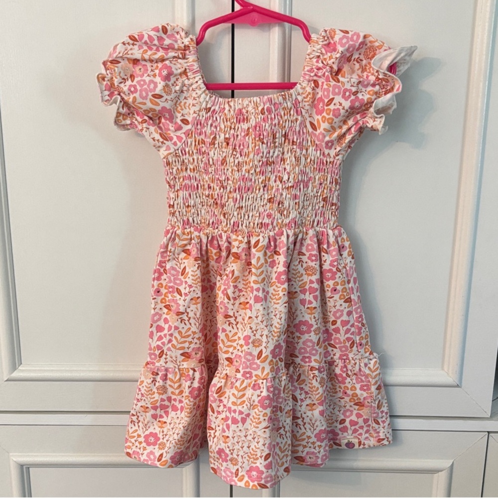 cheeky plum Pink & Peach Floral Smocked Dress